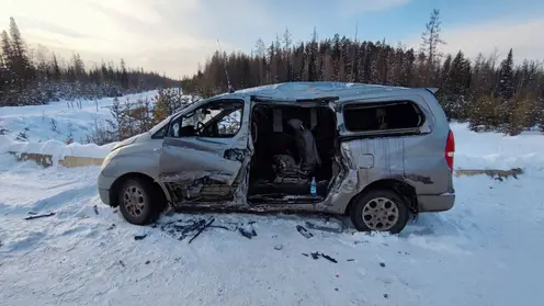 На трассе Красноярского края пьяный водитель лесовоза столкнулся с микроавтобусом
