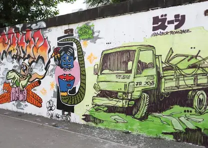 Красноярцы разрисовали серую стену и гараж на Менжинского