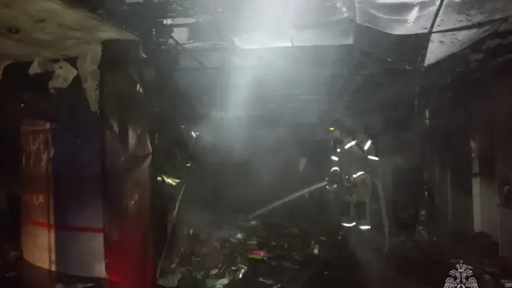 На Алтае спасатели боролись с пожаром в торговом доме «Алейка»