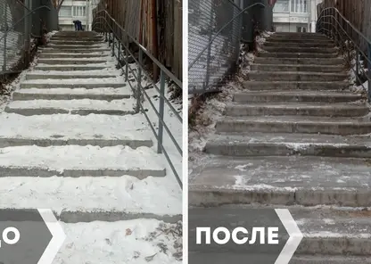 12 лестниц от наледи и снега очистила мобильная бригада Центрального района Красноярска
