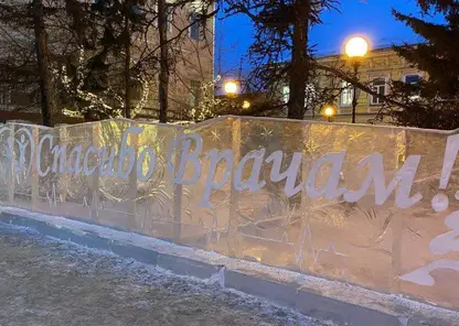 В Красноярске появилась ледяная скульптура «Спасибо врачам»