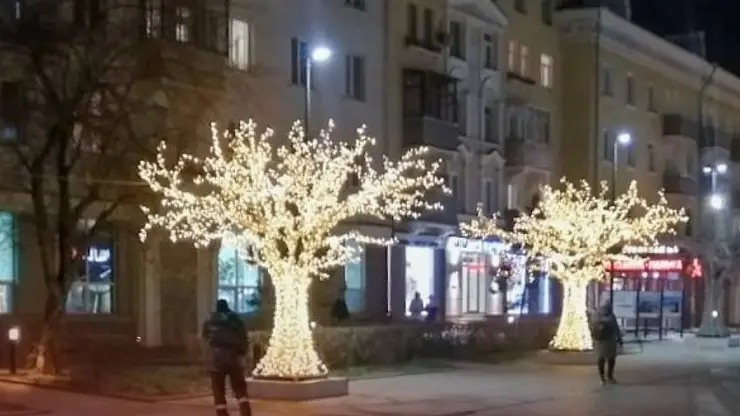 Аллея световых деревьев украсила сквер на Дзержинского