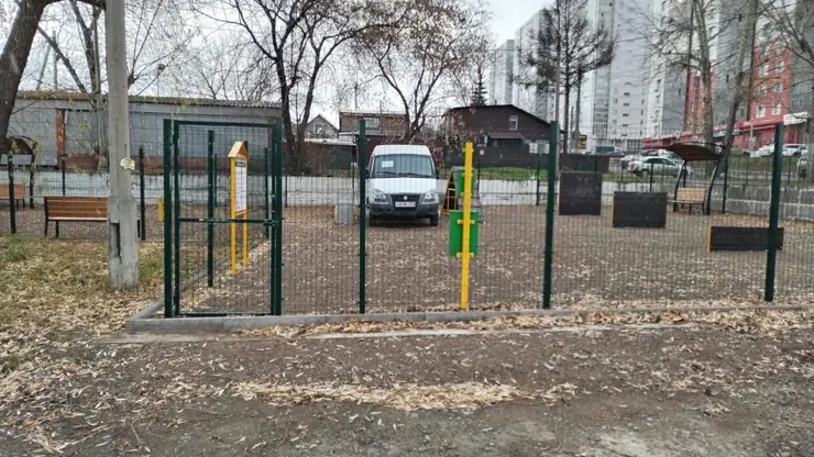 В Красноярске вокруг припаркованного автомобиля появилась площадка для выгула собак