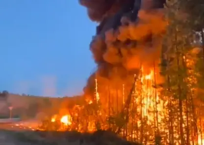 На трассе в Иркутской области произошел пожар из-за опрокидывания бензовоза