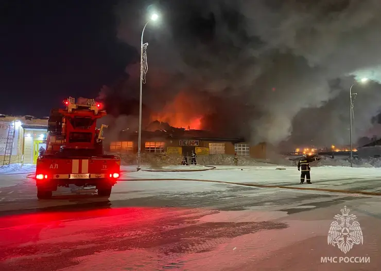 В Красноярском крае загорелся магазин на площади 800 кв. м