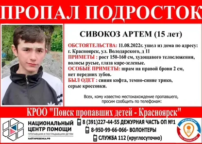 В Красноярске уже неделю разыскивают пропавшего 15-летнего подростка