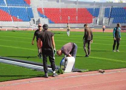 На Центральном стадионе Красноярска начали укладывать новый газон