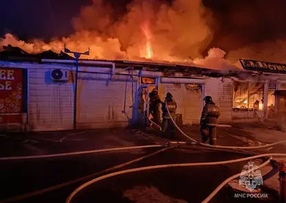 16 торговых павильонов сгорели при пожаре в Минусинске